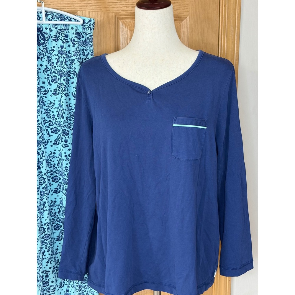Karen Neuburger Pajama Set Blue Long Sleeve Top & Print Pants Women's M / L - Picture 2 of 8